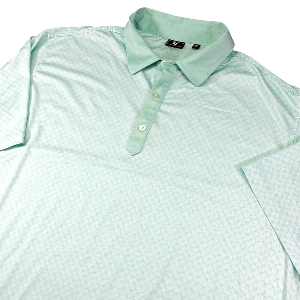 FootJoy FJ Mens Golf Polo Shirt 2XL Aqua Pattern Performance Short Sleeve XXL